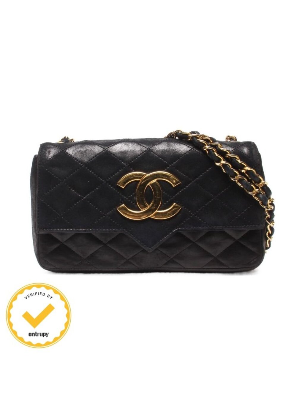 Chanel Chain Shoulder Bag Gold Single Flap Jumbo CC Logo Quilted